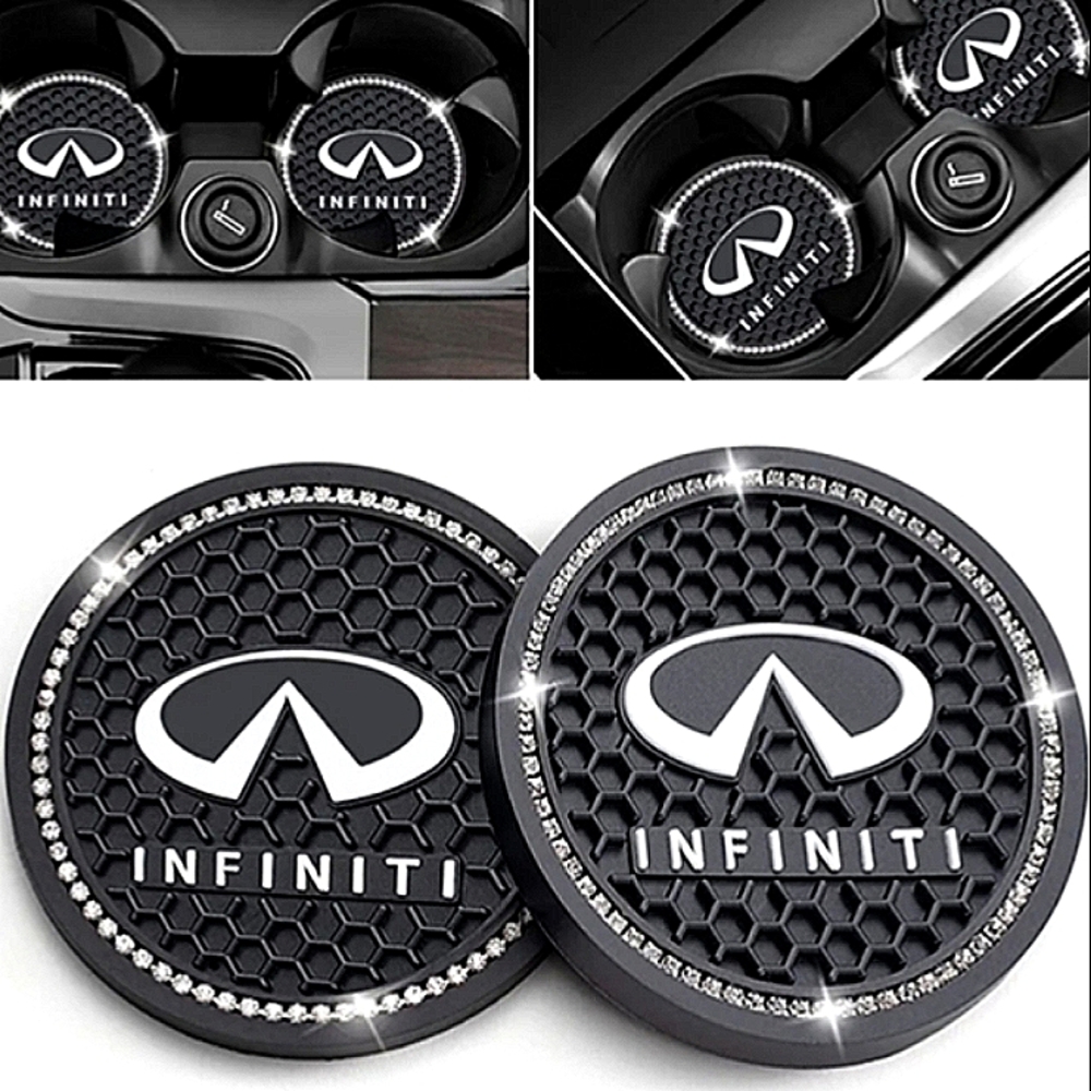 INFINITY Rhinestone Car Cup Holder Silicone Coasters + Tire Valve Caps SUV Truck